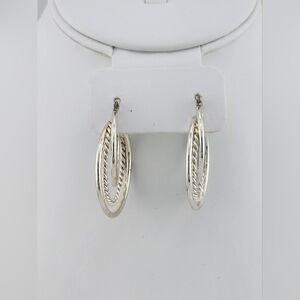 Triple Hoop Silver Tone Earrings